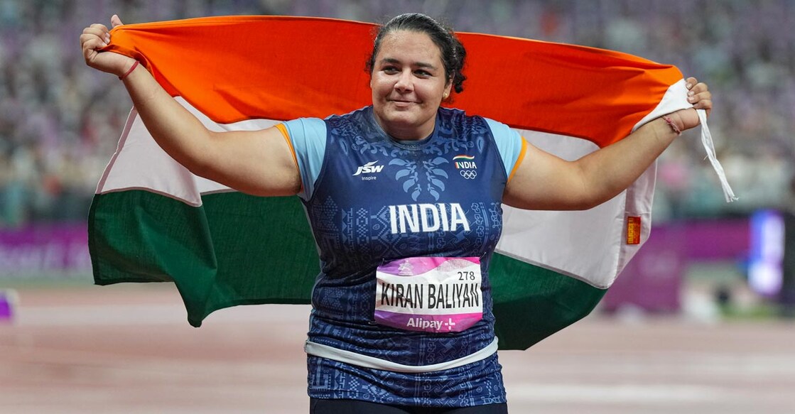Kiran Baliyan celebrates after winning the bronze medal. Photo: PTI/Shailendra Bhojak