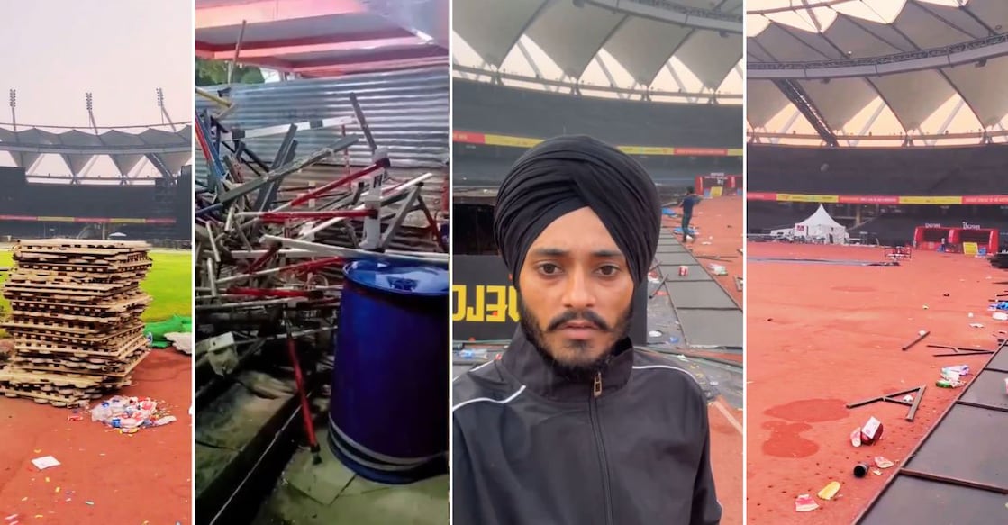 Screengrabs from Beant Singh's social media post showing the condition of Jawaharlal Nehru Stadium in Delhi after the Diljit Dosanjh show