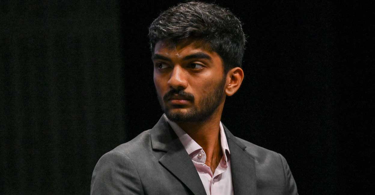 Indian GM D Gukesh during a press conference at the FIDE World Chess Championship in Singapore. Photo: AFP/ Roslan Rahman