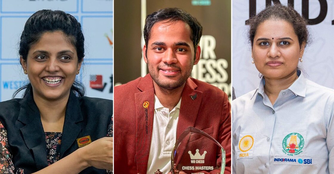 L-R: Dronavalli Harika, Arjun Erigaisi and Koneru Humpy.