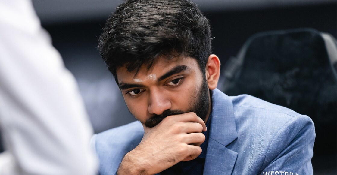 Indian challenger D Gukesh during Game 10 of his World Chess Championship match against Ding Liren of China. Photo: X/@FIDE