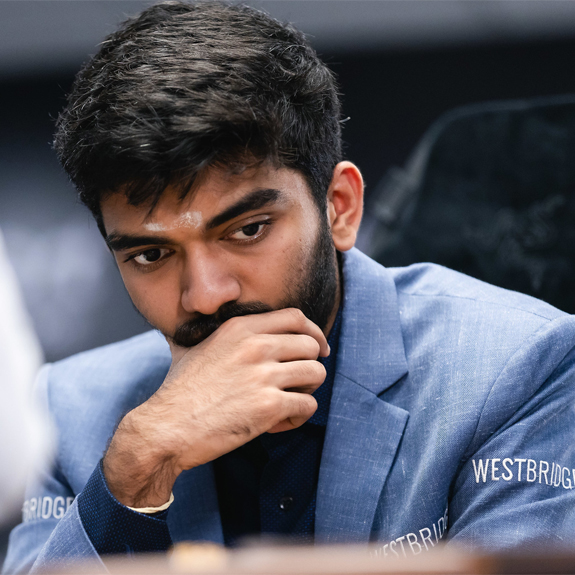 Indian challenger D Gukesh during Game 10 of his World Chess Championship match against Ding Liren of China. Photo: X/@FIDE