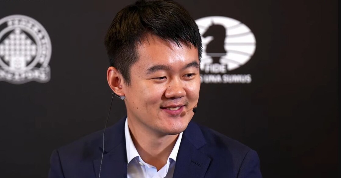 Ding Liren during the press conference after Game 12. Photo: FIDE