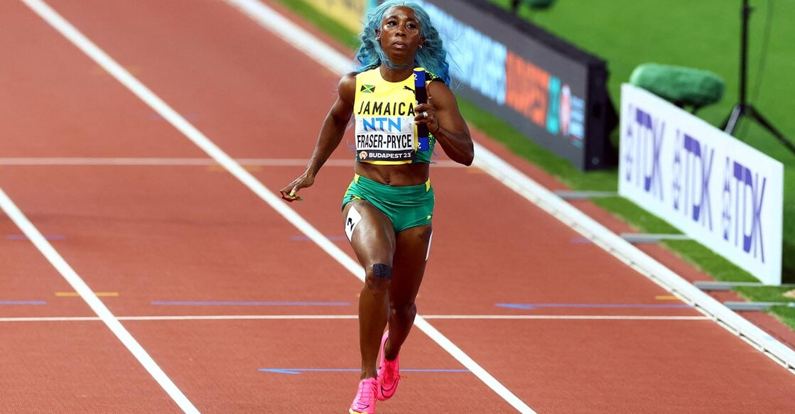 Shelly-Ann Fraser-Pryce in acton at the 2023 World Championships in Budapest. File photo: Reuters/Bernadett Szabo