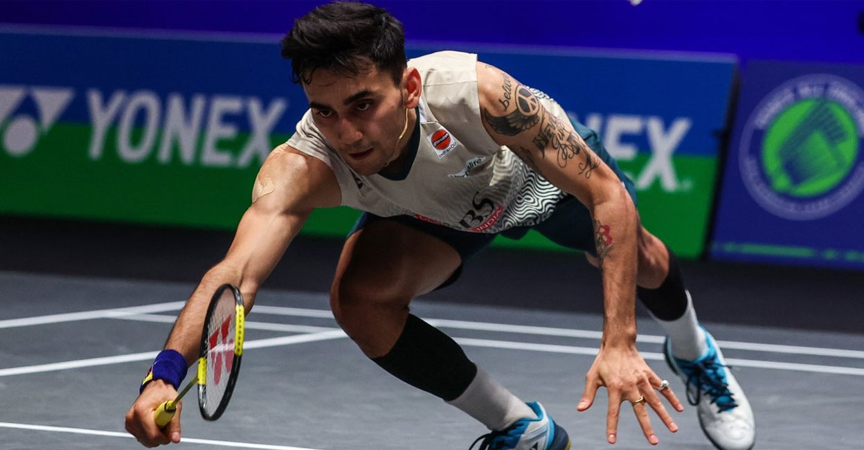 Lakshya Sen in action during the semifinal of the All England Open. Photo: @badmintonphoto/via @BAI_Media
