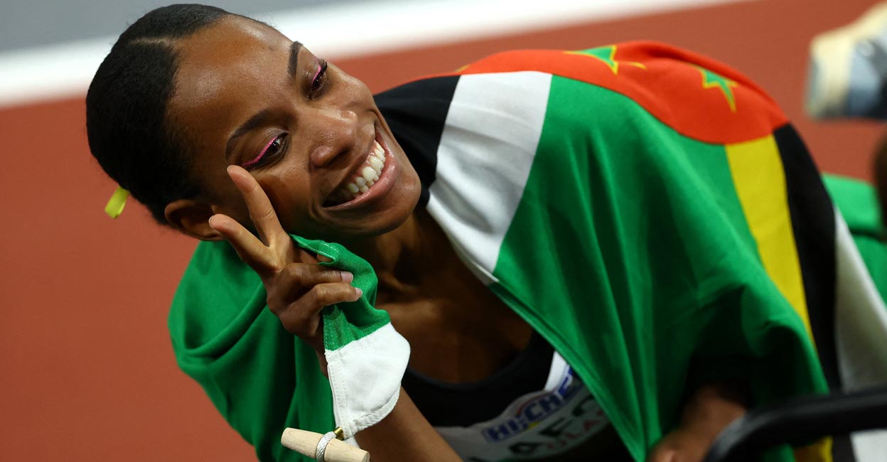 Thea Lafond Dominica's Thea Lafond celebrates after winning the women's triple jump final. Photo: Reuters/Hannah Mckay
