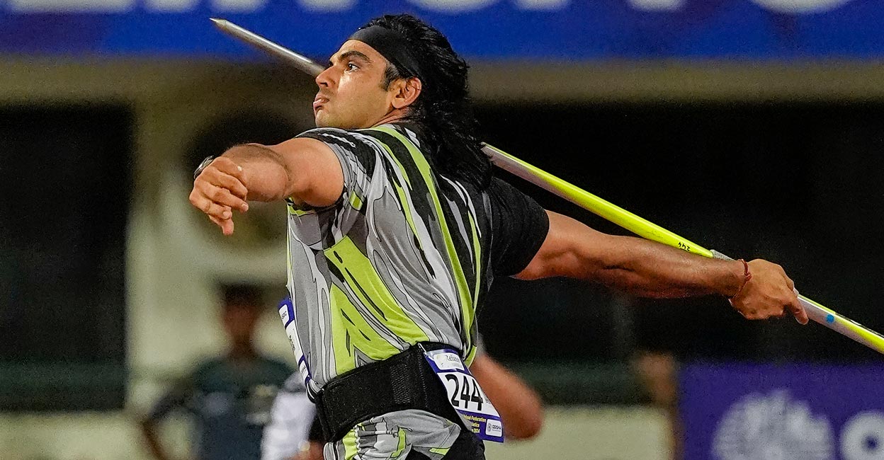 Neeraj Chopra Neeraj Chopra in action in the final. Photo: PTI/Gurinder Osan