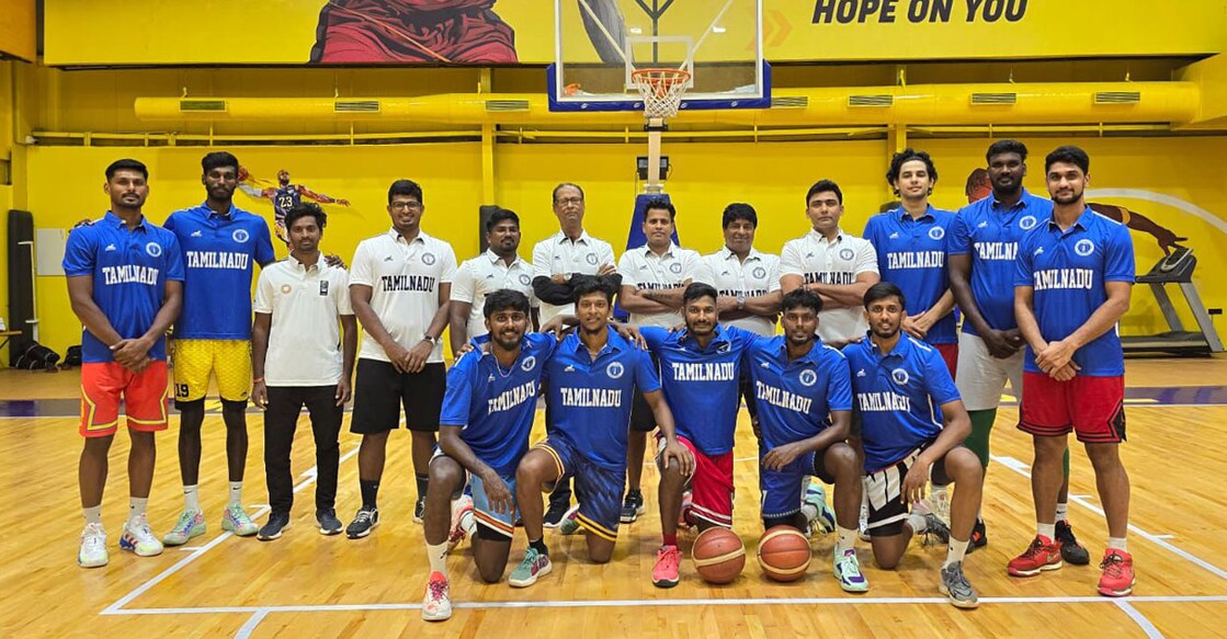 Pranav Prince (standing, second from left) and coach C V Sunny (standing, fifth from right). Photo: Special arrangement