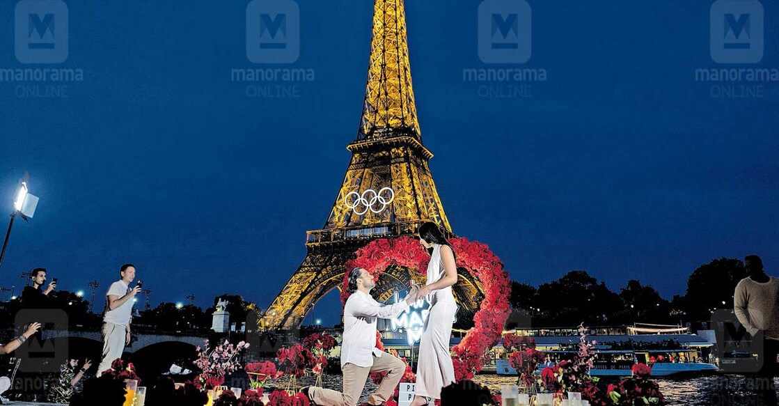 Eiffel Tower illuminated ahead of Paris Olympics. Photo: Manoj Chemancheri/Manorama.