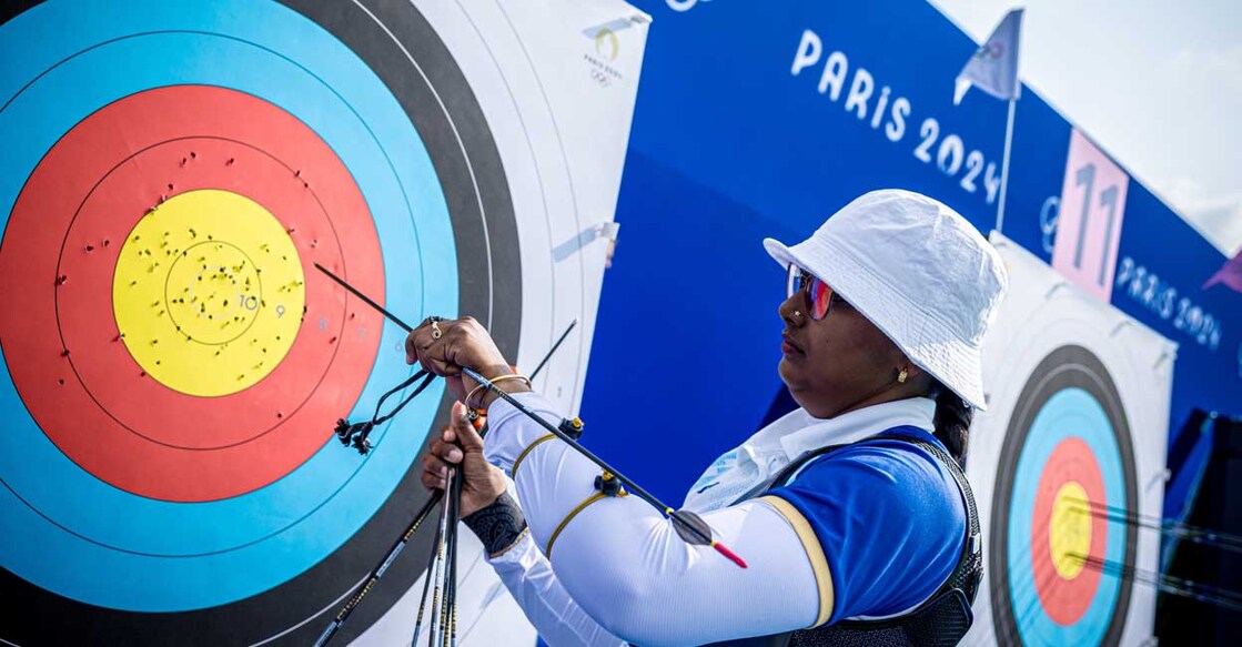 Deepika Kumari, who is competing in her fourth Olympics, during the individual round at the Paris Olympics. Photo: IANS