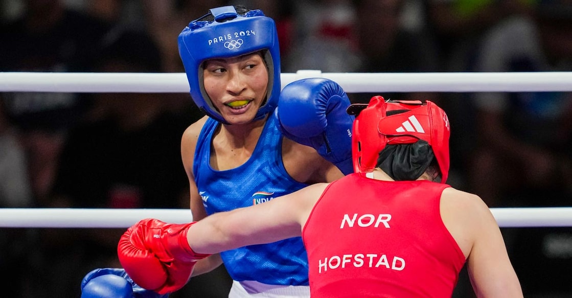 Lovlina Borgohain in action. Photo: PTI/Ravi Choudhary