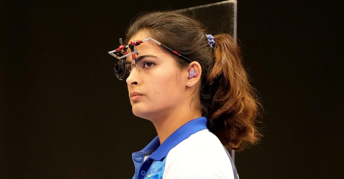 Manu Bhaker reacts during the final. Photo: PTI/Ravi Choudhary 