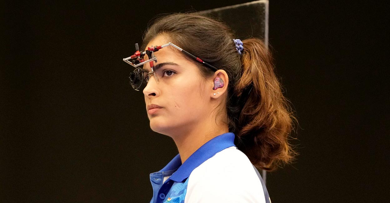 Manu Bhaker reacts during the final. Photo: PTI/Ravi Choudhary 