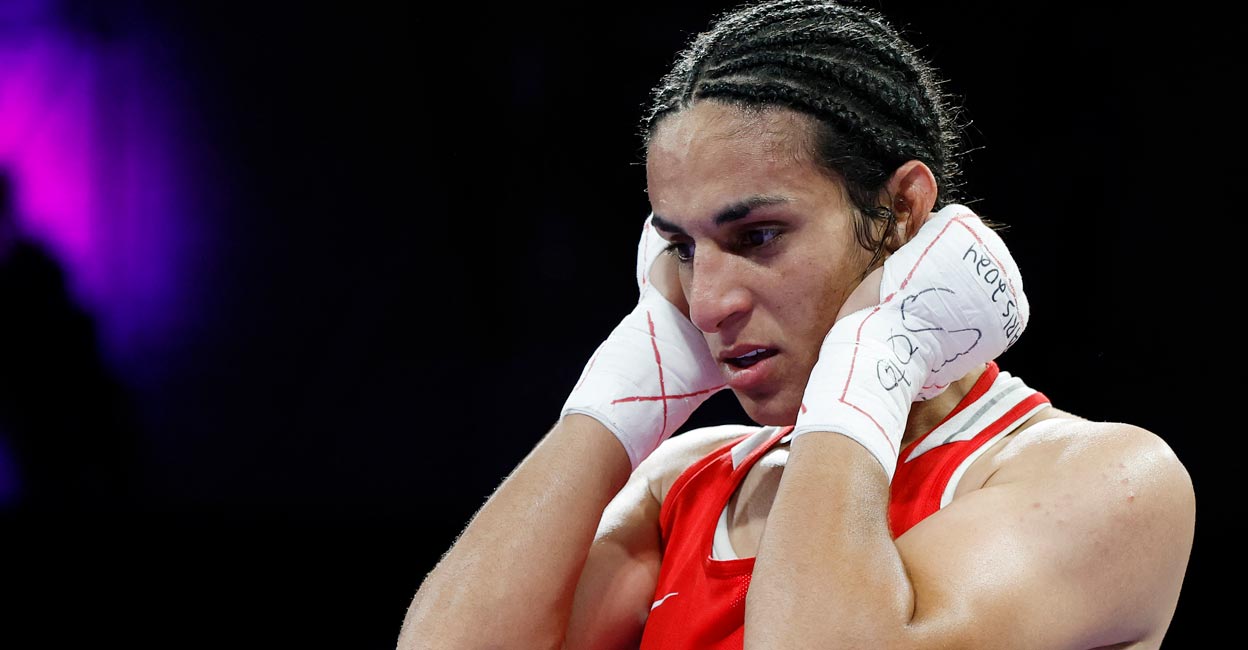 Imane Khelif Imane Khelif reacts after her fight against Anna Luca Hamori. Photo: Reuters/Peter Cziborra