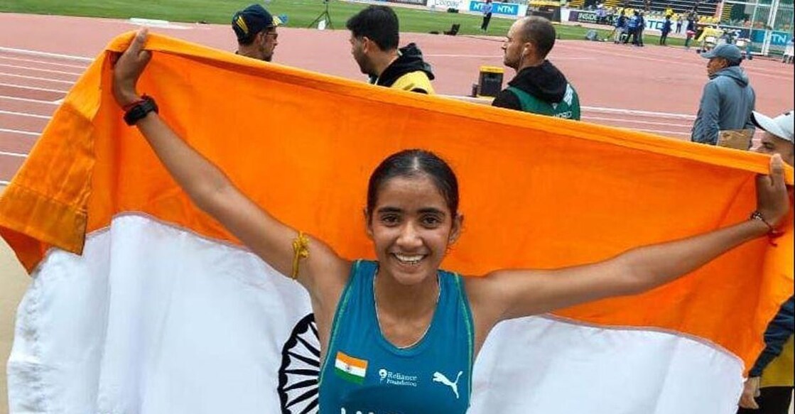 Aarti celebrates her medal-winning feat. Photo: AFI