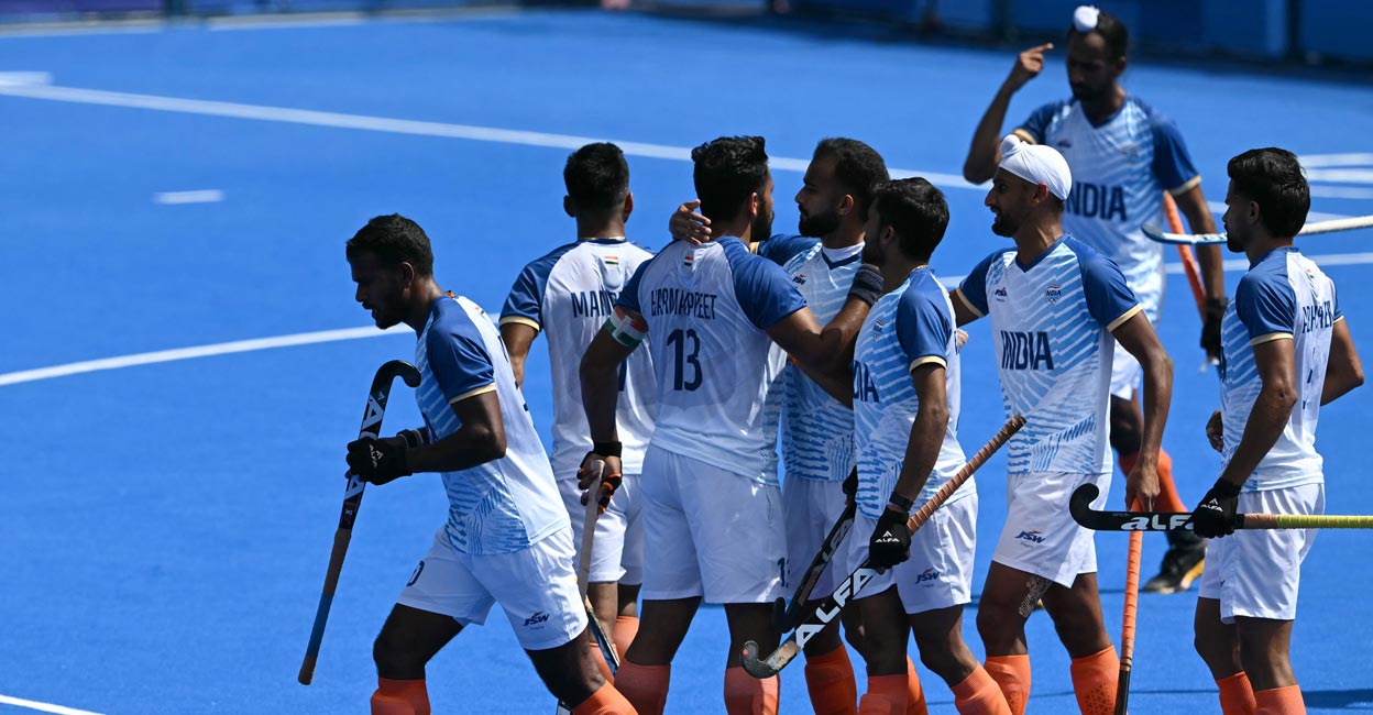Indian players celebrate a goal. Photo: AFP/Arun Sankar