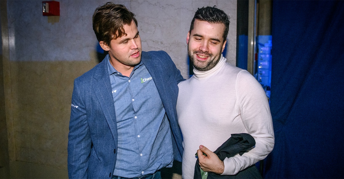 magnus-nepo-world-blitz Magnus Carlsen (left) and Ian Nepomniachtchi after the World Blitz Chess Championship in New York. Photo: X/@FIDE