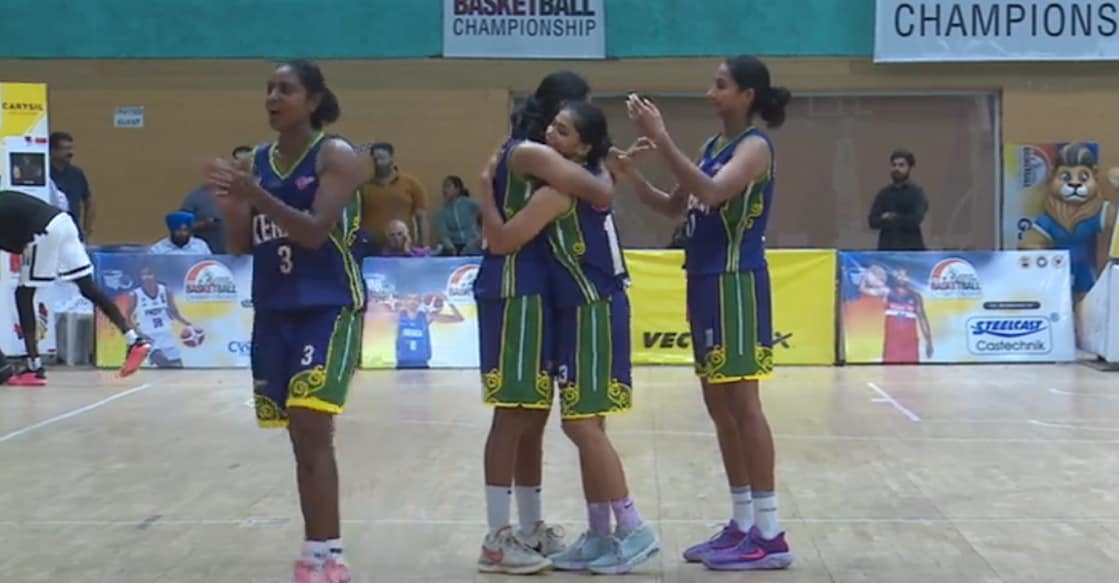 Kerala players celebrate their victory over Delhi in the semi-finals. Photo: Screengrab/BFI