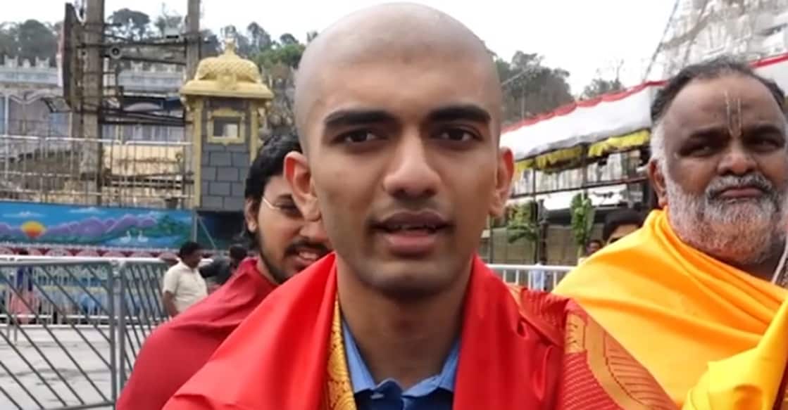 D Gukesh after darshan at Tirumala Venkateswara Temple in Tirupati. Photo: Screengrab/ Daily Culture YouTube channel