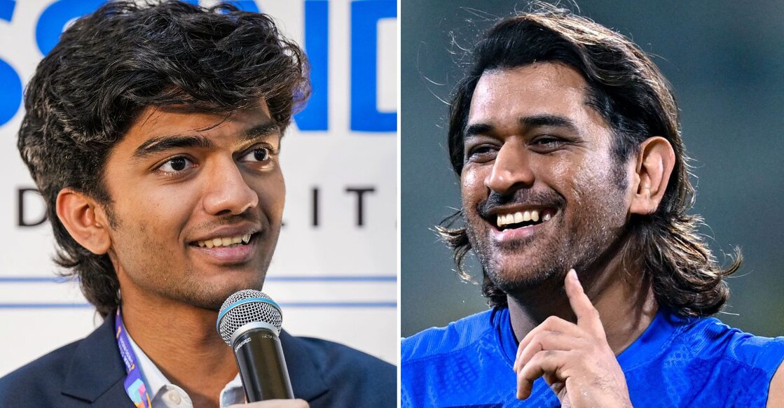 D Gukesh is a huge M S Dhoni fan. File photos: PTI/AFP