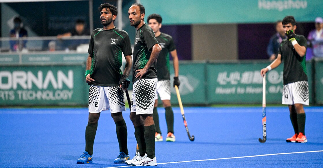 Representational image: Pakistan's players react during the preliminary men's pool hockey match between India and Pakistan at the 2022 Asian Games in Hangzhou in China's eastern Zhejiang province on September 30, 2023. File photo: AFP/ Wang Zhao