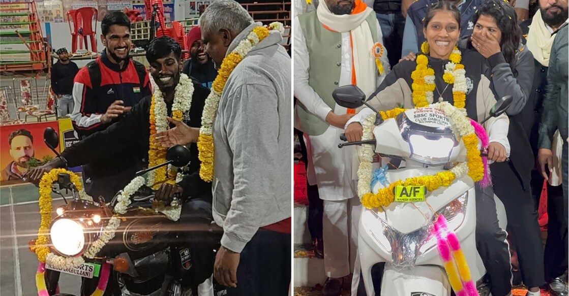 Pranav Prince and Priyanka pose on their rewards given for winning MVP titles at the 3rd All India Balkar Singh Cheema Memorial Basketball Championship at Kapurthala in Punjab. Photos: Special arrangement