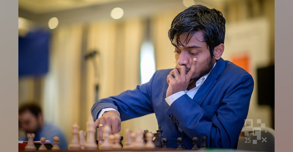Aravindh Chithambaram finished on 6 points following a draw with Ediz Gurel. Credit: Petr Vrabec/European Chess Union