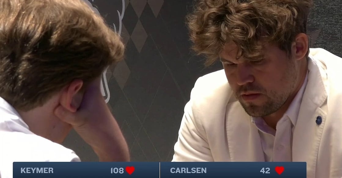 A screenshot shared by chess-dotcom shows Magnus Carlsen’s heart rate during a Freestyle Chess Grand Slam Tour game in Paris. 