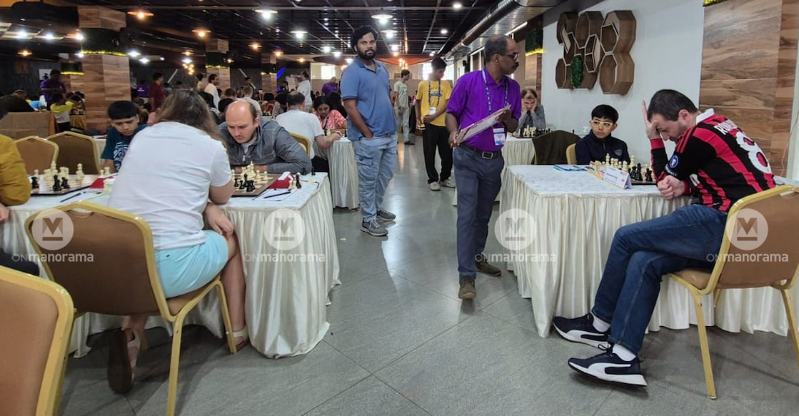 Jeans and shorts were worn by players during the first round of 1st Grandmaster International Open Chess Tournament at Kanjikuzhy in Kerala's Kottayam district on April 30, 2025. Photo: Onmanorama
