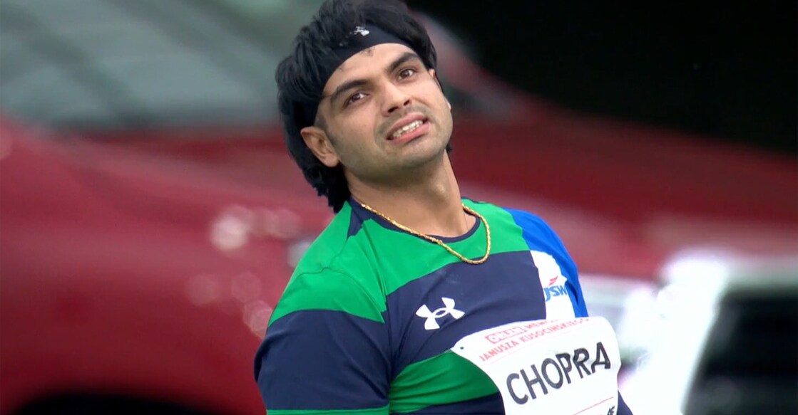 Neeraj Chopra reacts after an attempt in the Janusz Kusocinski Memorial in Chorzow, Poland on May 23, 2025. Photo: Screengrab/tvpsport