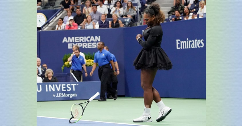 Serena Williams breaks her racket after losing the US Open final to Naomi Osaka. Serena Williams breaks her racket after losing the US Open final to Naomi Osaka.
