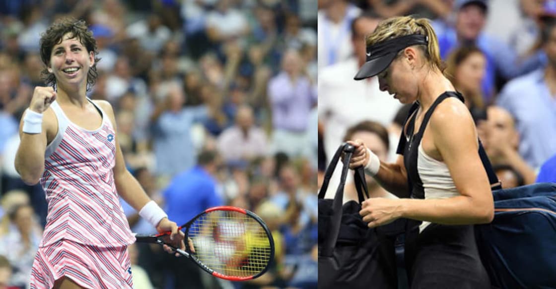 US Open: Birthday girl Suarez Navarro beats Sharapova