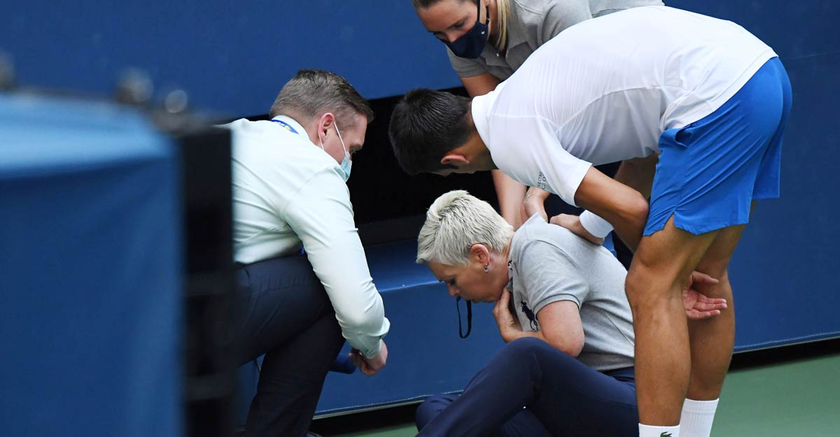 Djokovic disqualified from US Open after striking line judge with ball Djokovic disqualified from US Open after striking line judge with ball