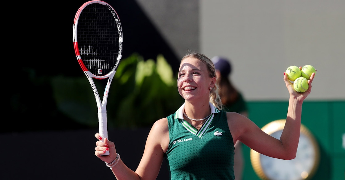 Anett Kontaveit celebrates her maiden win over Karolina Pliskova. Photo: Reuters
