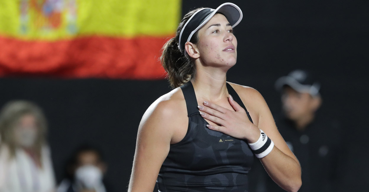 Garbine Muguruza reacts after winning the title. Photo: Reuters
