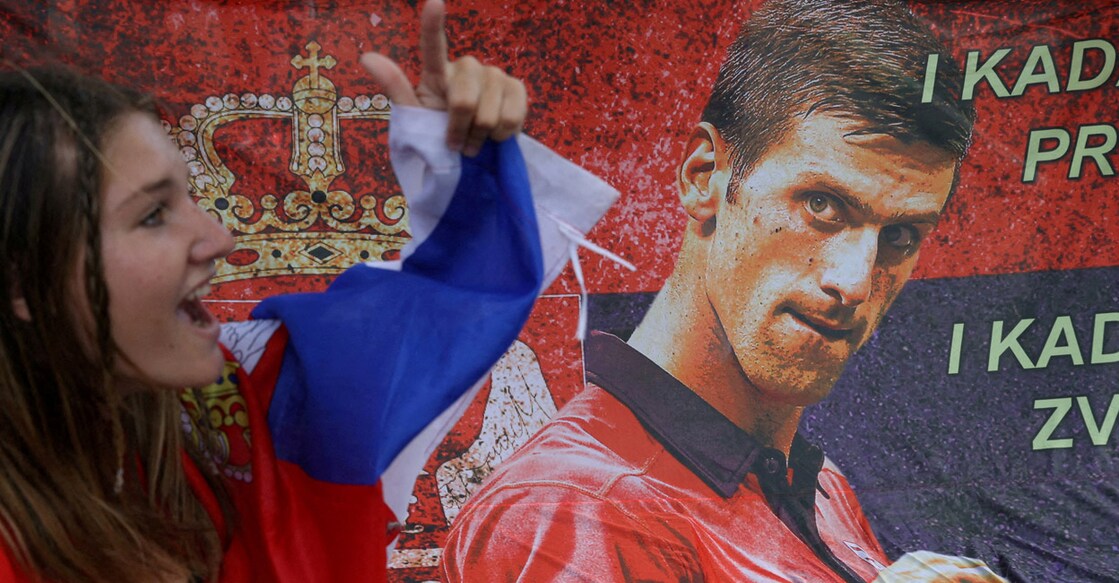 A supporter of Novak Djokovic rallies outside the Park Hotel in Melbourne on Saturday. File photo: Reuters/Loren Elliott