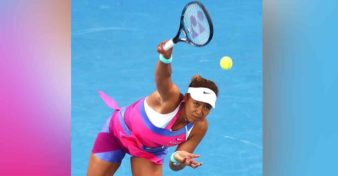 Japan's Naomi Osaka serves against Madison Brengle of USA during a women's singles match of the Australian Open in Melbourne on Wednesday. Photo: AFP
