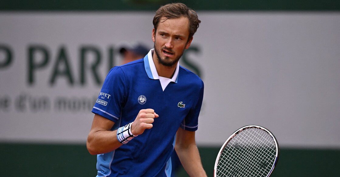 Daniil Medvedev reacts during his first round match against Facundo Bagnis. Photo: Reuters/Dylan Martinez