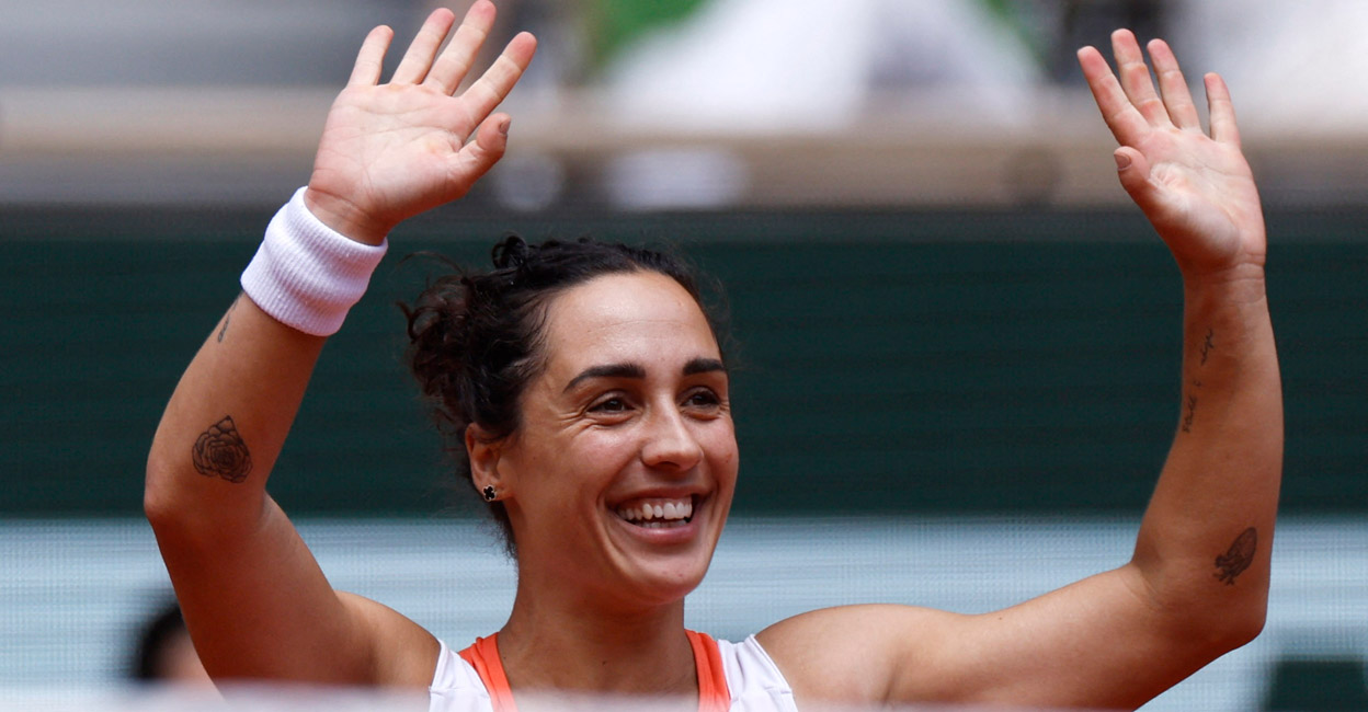 Martina Trevisan celebrates after winning her quarterfinal. Photo: Reuters/Gonzalo Fuentes