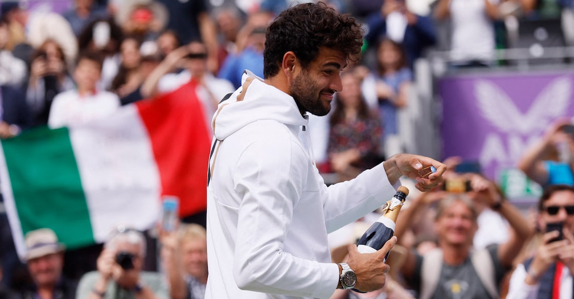 Matteo Berrettini celebrates after winning the Queen's Club title. File photo: Reuters/Andrew Couldridge
