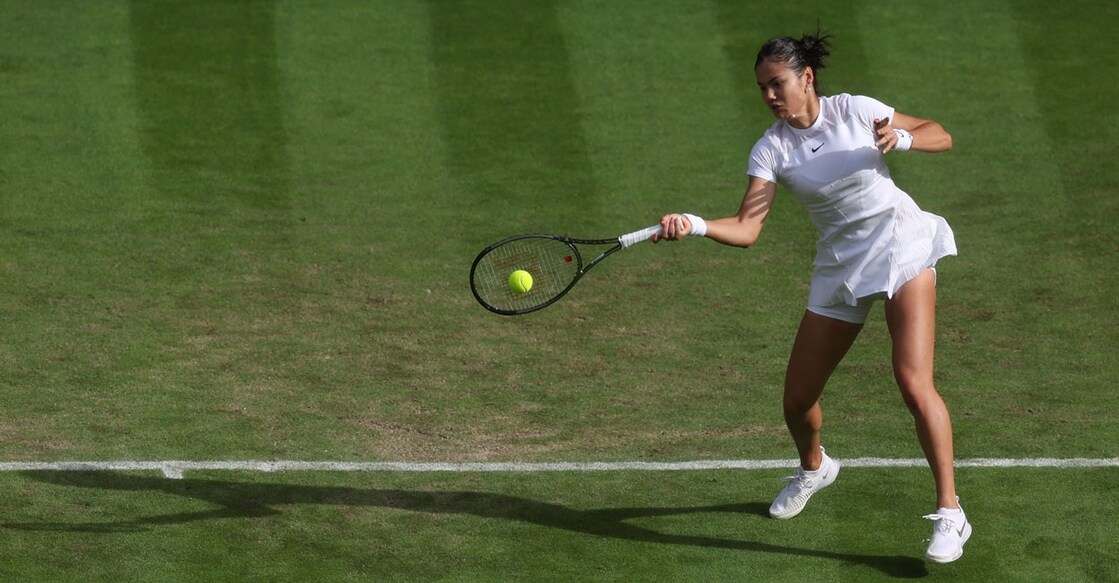 Britain's Emma Raducanu in action during her second round match against France's Caroline Garcia. Photo: Reuters/ Paul Childs