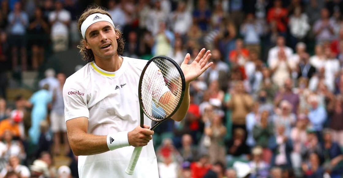 Greece's Stefanos Tsitsipas celebrates winning his second round match against Australia's Jordan Thompson. Photo: Reuters/ Hannah Mckay