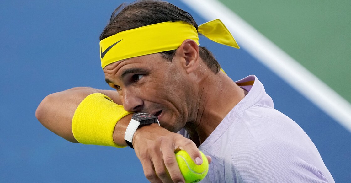 Rafael Nadal reacts during his match against Borna Coric. Photo: AFP/Dylan Buell