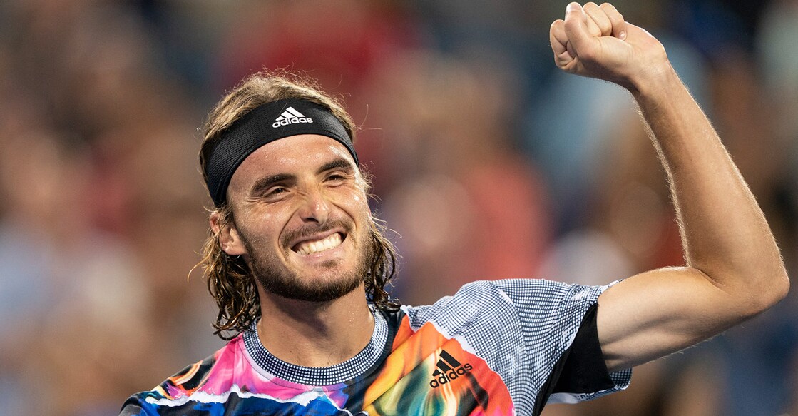 Stefanos Tsitsipas celebrates after defeating Daniil Medvedev. Photo: USA TODAY Sports/Reuters/Susan Mullane