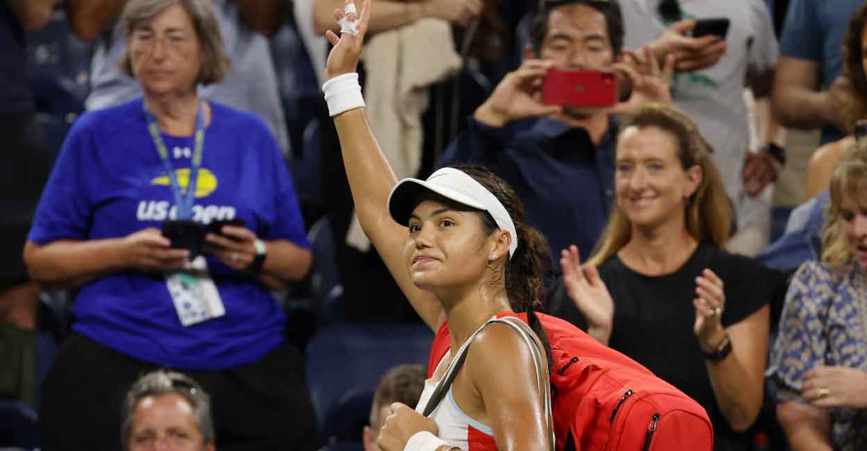 Britain's Emma Raducanu acknowledges the crowd after losing her first round match against France's Alize Cornet REUTERS/Shannon Stapleton