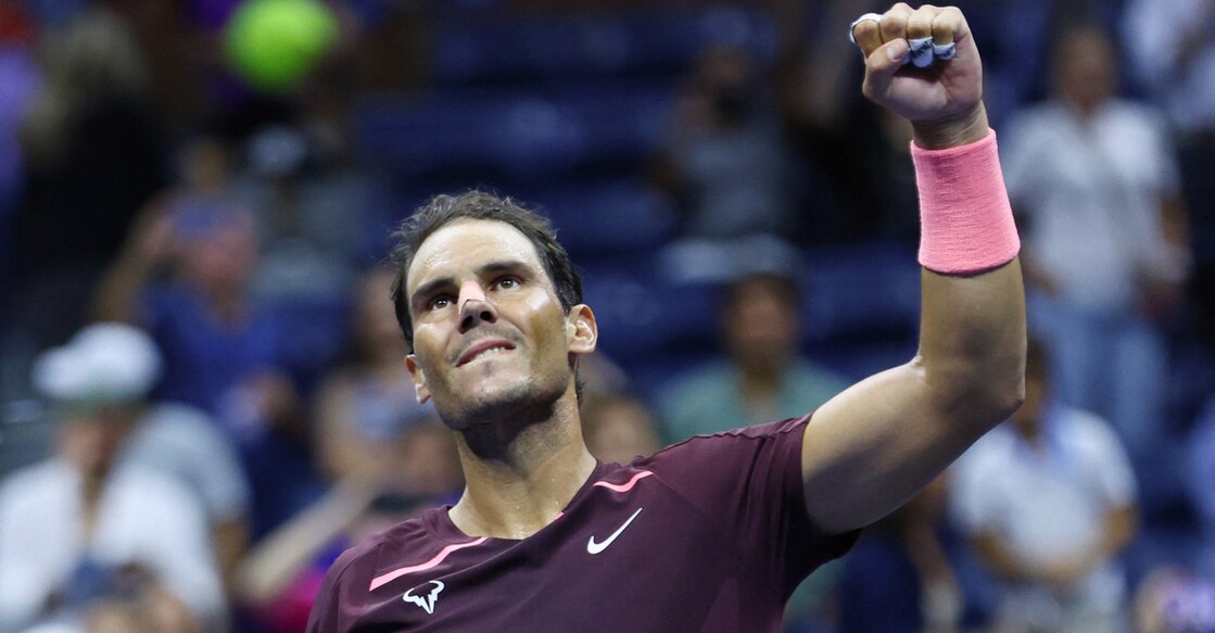 Rafael Nadal celebrates winning against Fabio Fognini. Photo: Reuters/Mike Segar