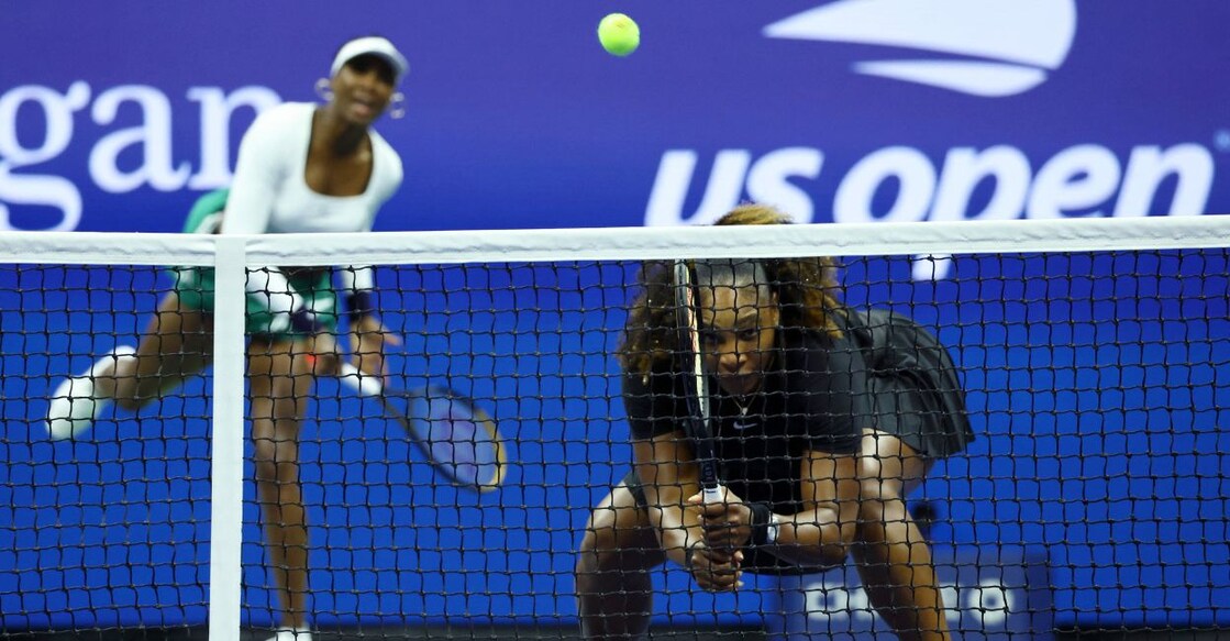 Serena Williams and Venus Williams in action during their women's doubles first-round match against Czech Republic's Linda Fruhvirtova and Lucie Hradecka. PHOTO: Reuters/Mike Segar