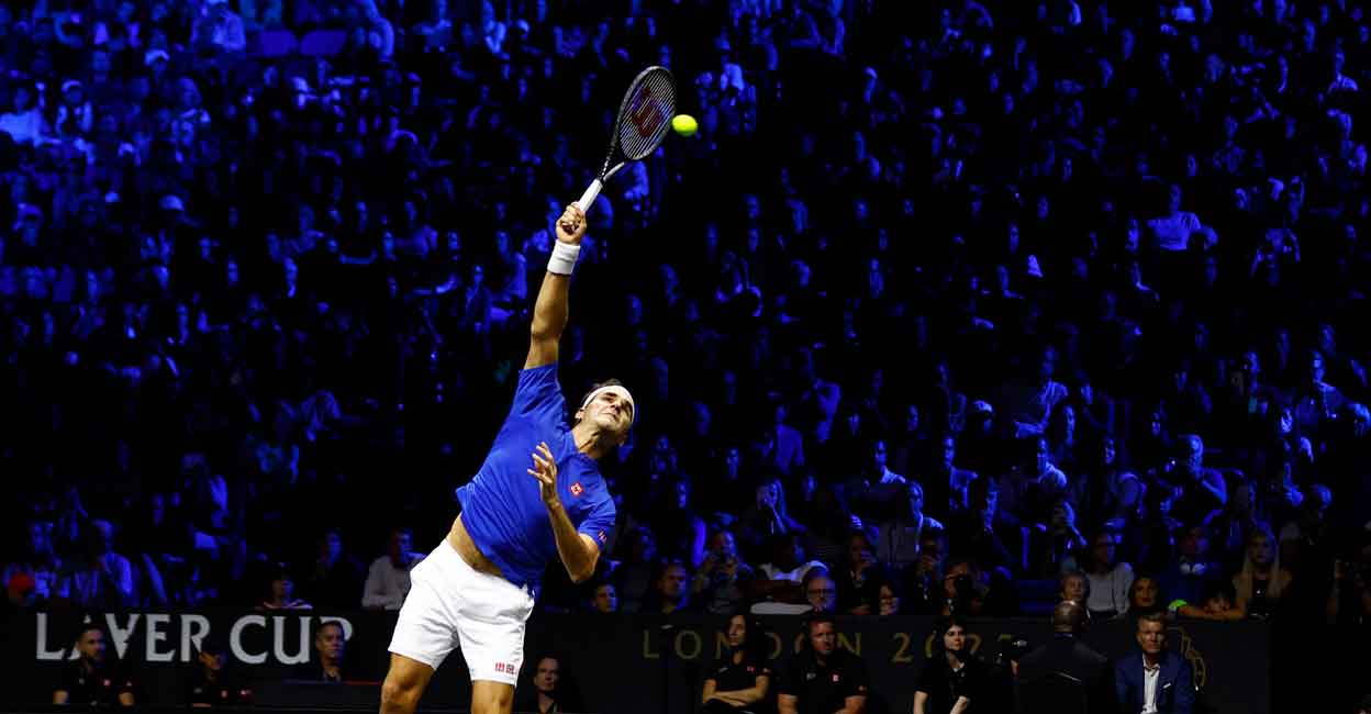 Roger Federer in action during his final match at Laver Cup. Photo: Reuters/Andrew Boyers