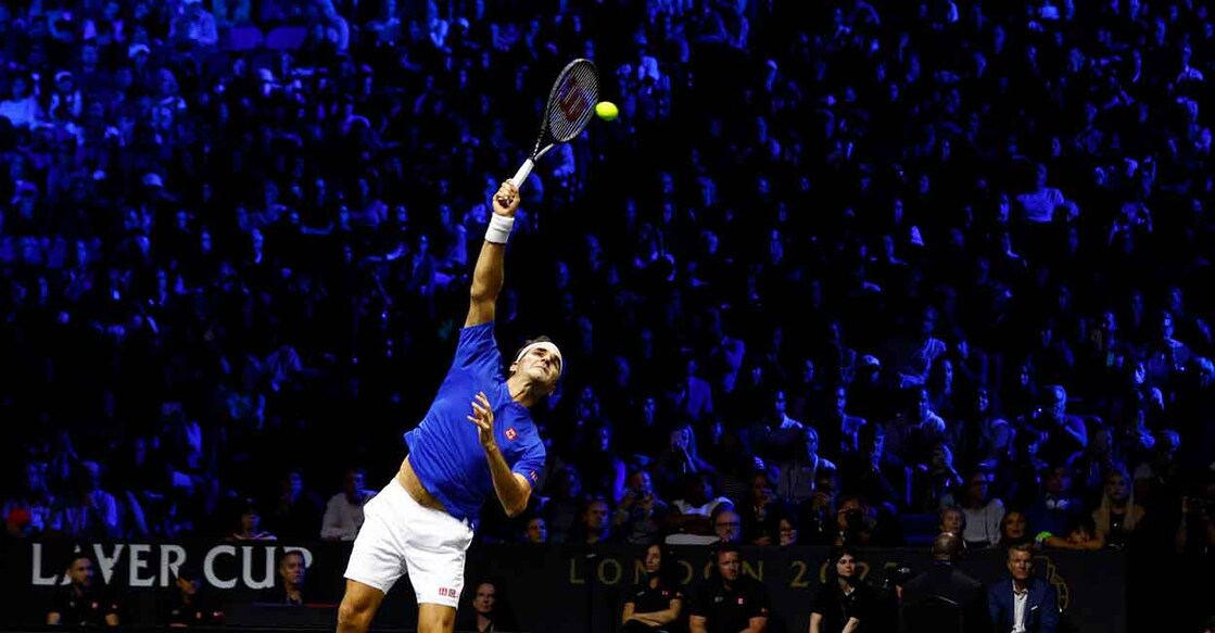 Roger Federer in action during his final match at Laver Cup. Photo: Reuters/Andrew Boyers