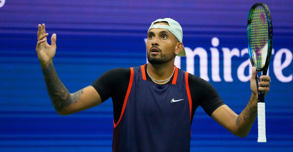 Nick Kyrgios gets the crowd cheering while playing Daniil Medvedev. Photo: USA TODAY Sports/Reuters/Robert Deutsch